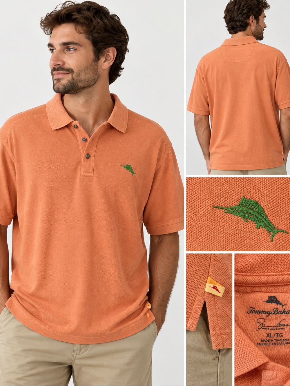 Tommy Bahama Men’s XL Orange Supima Cotton Polo Embroidered Marlin
